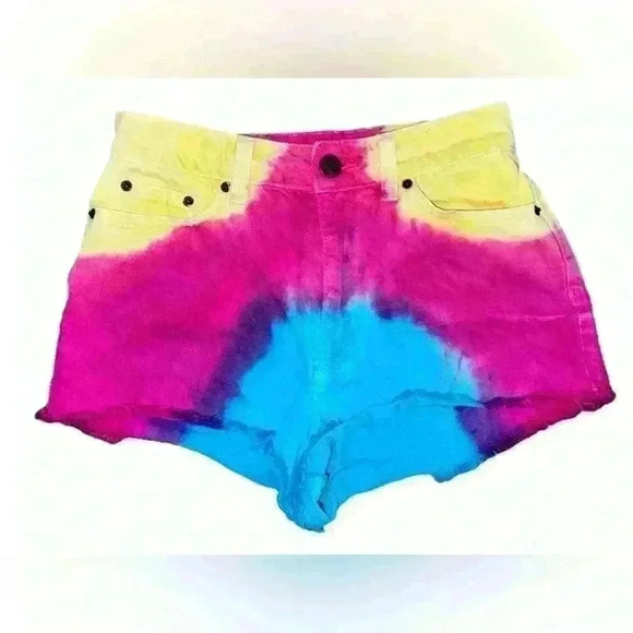 BDG High Rise Cheeky Tie Dye Denim Cut Off Shorts Size 26/US 2​ - Picture 1 of 9